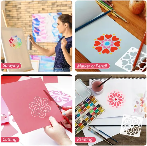 Miniatura 6 de 50 plantillas de pintura de mandala, plantillas reutilizables de mandala para pintar sobre rocas de madera, tela, tela, vidrio, cerámica, 4 x 4