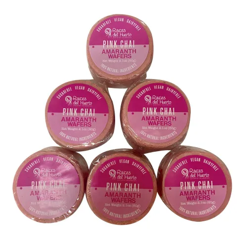 Miniatura 9 de Obleas de Amaranto Thins – Snack bajo en calorías – Obleas de Amaranto – Paquete de 6 chocolates, Chai rosa, capuchino, coco, canela, taro