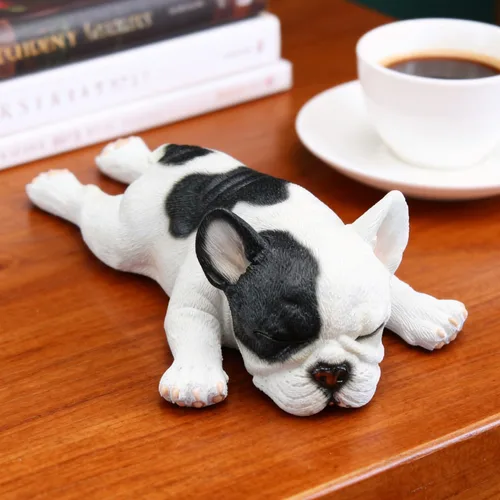Figura de bulldog francés durmiendo, estatua creativa de bulldog de resina, linda escultura de bulldog para decoración del hogar y la oficina del