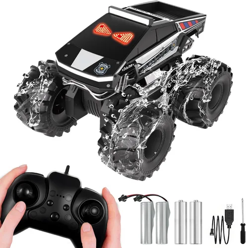 Miniatura 13 de Coche de control remoto, 1:18 coches RC anfibios, camioneta todoterreno 4WD para todo tipo de terreno, camión cibernético impermeable de 2.4GHz