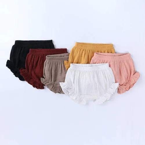 Miniatura 5 de Pantalones cortos de algodón y lino con volantes para bebés y niñas pequeñas