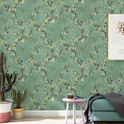 Miniatura 4 de Dviolet Papel tapiz floral verde de despegar y pegar de 17.7'' x 118'', estilo retro moderno, impermeable, extraíble, 14.5 pies cuadrados