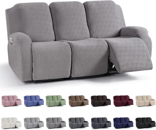 Miniatura 65 de KinCam Fundas para sillón reclinable, fundas elásticas para sillas reclinables, fundas para sofá reclinable de jacquard a rayas, protectores