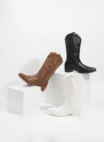 Miniatura 6 de IUV Botas vaqueras para mujer, botas vaqueras, botas vaqueras con punta puntiaguda, botas de media pantorrilla
