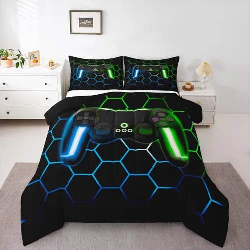 Miniatura 19 de Edredón de videojuegos para niños y adolescentes, juego de ropa de cama individual, juego de edredón para niños y jugadores, decoración del hogar