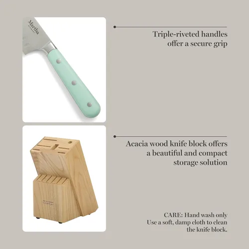 Miniatura 5 de Martha Stewart Eastwalk - Juego de 14 cuchillos de acero inoxidable de alto carbono con mango forjado triple remachado de ABS, bloque de madera