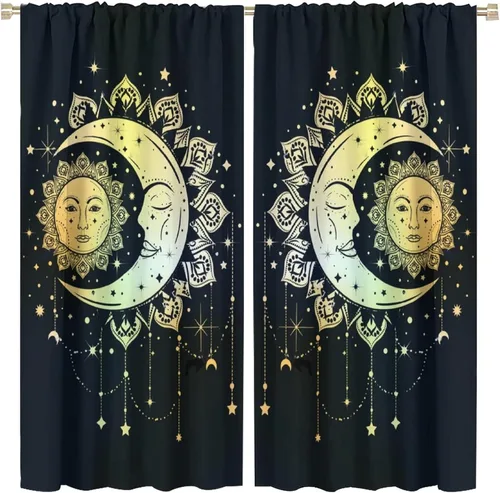 Miniatura 11 de Cortinas Florales de Luna Flores Silvestres Fase Jardín Iluminado por la Luna Estética Boho Primavera Naturaleza Juego de Tratamiento de Ventana