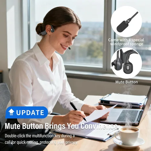 Miniatura 3 de SANOTO Auriculares de conducción ósea con micrófono, auriculares Bluetooth con micrófono con cancelación de ruido y silencio, auriculares