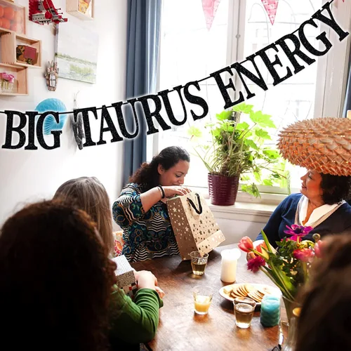Miniatura 4 de Cartel de energía de Tauro grande con purpurina negra, decoración de fiesta de cumpleaños de Tauro de abril/mayo - 12 decoraciones de fiesta