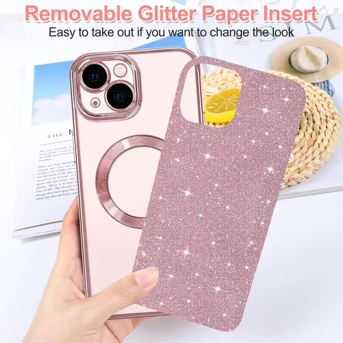 Miniatura 2 de Hython Funda para iPhone 15 Plus con purpurina, fundas magnéticas transparentes para teléfono con protector de lente de cámara