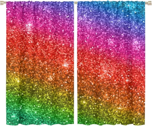 Miniatura 98 de Cortinas opacas abstractas de arco iris, pintura de color arcoíris con gotas, diseño gráfico creativo con bolsillo para barra, para sala de estar