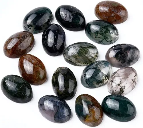 Miniatura 15 de Fashewelry 50 cabujones de piedra preciosa natural ovalada de aventurina verde con parte trasera plana, 0.551 x 0.394 in, cuentas de cristal