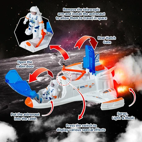 Miniatura 3 de Wbzle Juguete de Transbordador Espacial con Figura de Astronauta - Juguetes Espaciales con Luces y Sonido - Juguete de Nave Cohete para Niños de 3-5