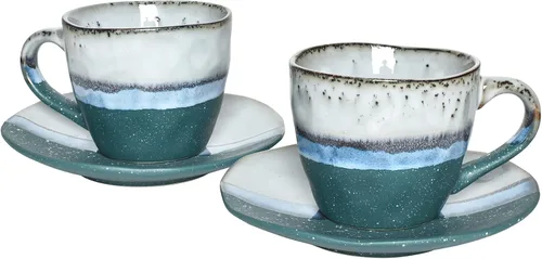 Miniatura 7 de Bosmarlin Juego de 2 tazas de café de gres con platillo para café con leche, capuchino, té, onzas, lavavajillas y microondas (negro, 2)