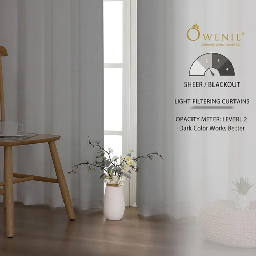 Miniatura 3 de OWENIE Bob Juego de 2 Paneles de Cortinas Negras de Cocina para Ventanas de 36 Pulgadas de Largo, Cortinas Cortas de Café con Textura de Lino