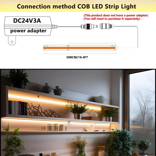 Miniatura 4 de Tira de luz LED COB de 24 V, color blanco cálido, 3000 K, IP20, emisora de luz uniforme 480 LEDs/M, 16.4 pies/16.4 ft, CRI90, flexible, se puede