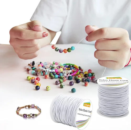 Miniatura 7 de EuTengHao Cuerda elástica de 0.059 in para pulsera, nailon satinado blanco, cordón elástico de 164.0 ft Whie