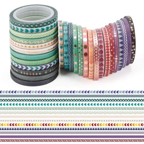 Miniatura 4 de NANYNNU Bonito juego de 48 rollos de cinta washi, cintas adhesivas Washi decorativas delgadas de aluminio, 0.118 in de ancho, cinta de papel