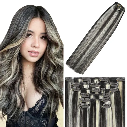 Miniatura 23 de WindTouch - Extensiones de cabello humano Remy con pinzas, color rubio decolorado combinado con balayage, para cabello rubio, 2.47 onzas, N.°