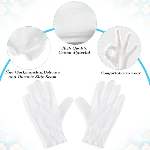 Miniatura 4 de Paxcoo 6 pares de guantes de algodón blancos XL para hidratación de manos secas, cosméticos, tratamiento de eccema, spa de manos e inspección