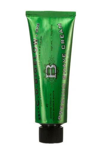 C.O. Bigelow - Crema de afeitar de viaje, 1.7 onzas para hombre con aceite de eucalipto para pieles sensibles y todo tipo de piel, tamaño de viaje