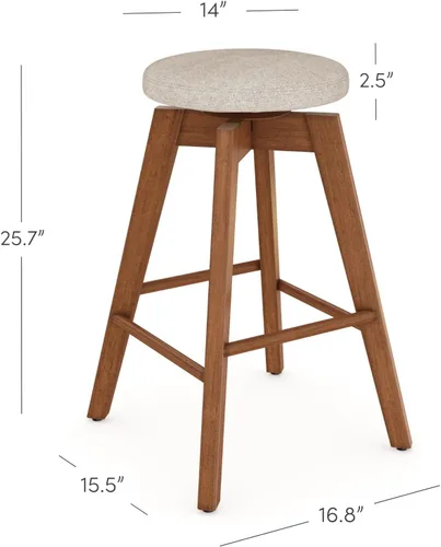 Miniatura 2 de Nathan James Amalia Taburete de bar de altura de encimera de cocina sin espalda, madera maciza con asiento giratorio de 360 grados, café Marrón