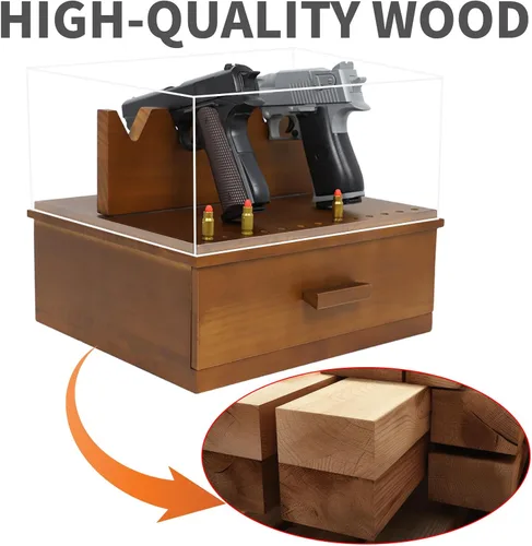 Miniatura 4 de Soporte para pistola de pistola, caja de exhibición de madera para 5 ranuras para pistola de bala, 11 agujeros para pistola de bala, organizador