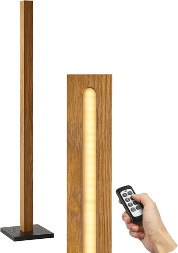Miniatura 9 de EDISHINE Lámpara de pie moderna de mediados de siglo con control remoto, lámpara de esquina LED de madera regulable, iluminación de ambiente Marrón