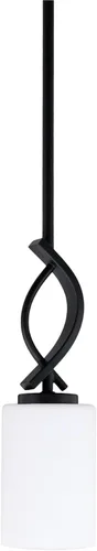 Miniatura 120 de Toltec Lighting Cavella Stem Colgado Mini colgante, acabado grafito, vidrio de muselina blanca de 4 pulgadas