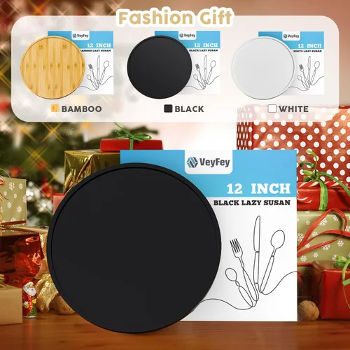 Miniatura 5 de Tocadiscos Lazy Susan para mesa, organizador giratorio antideslizante de 12 pulgadas de bambú para sal, pimienta, especias y aceite de oliva al lado