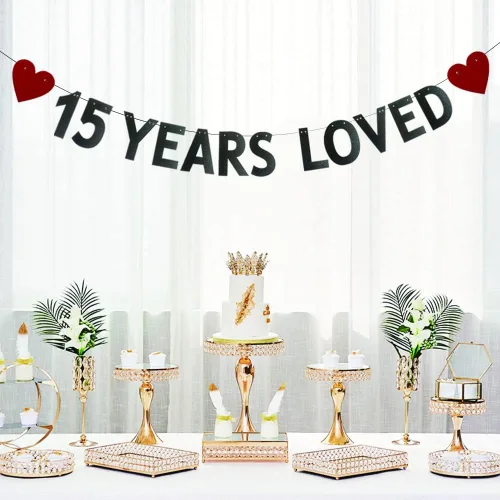Miniatura 4 de Cartel de 15 años amado, pre-encordado, suministros de decoración de fiesta de aniversario de boda y cumpleaños número 15, guirnaldas de papel
