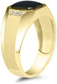 Miniatura 2 de SZUL Anillo de oro amarillo de 10 quilates con ónix y diamantes para hombre