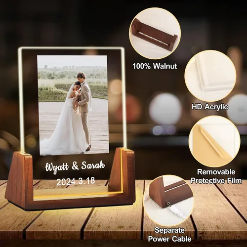Miniatura 4 de Regalos personalizados de San Valentín para parejas, para él, su novio, novia, marco de fotos iluminado con nombre de foto, aniversario, cumpleaños