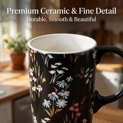 Miniatura 6 de Topadorn Taza de Café de Cerámica Taza de Viaje Regalo con Tapa 17oz., Taza de Té Alta de Porcelana con Asa para el Hogar y la Oficina, Taza