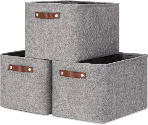 Miniatura 32 de DULLEMELO Juego de 4 cubos de almacenamiento, cesta de almacenamiento de tela para estantes, armario, cuarto del bebé, almacenamiento de juguetes