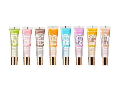 Ruby Kisses Broadway Vita-Lip Clear Lip Gloss (Paquete de 8), Fórmula Ultra-Hidratante y Calmante con Vitaminas, Bálsamo Labial de Alto Brillo con