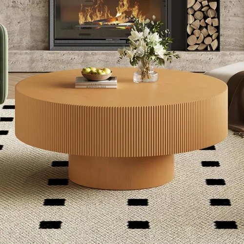 Miniatura 10 de Merax Mesa de centro redonda moderna con base resistente, mesas centrales de madera para sala de estar, sala de recepción, fácil de montar