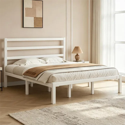 Miniatura 13 de LOEWAY - Marco de cama de metal resistente de 12 pulgadas con cabecero, listones de acero fuertes, almacenamiento debajo de la cama, no necesita