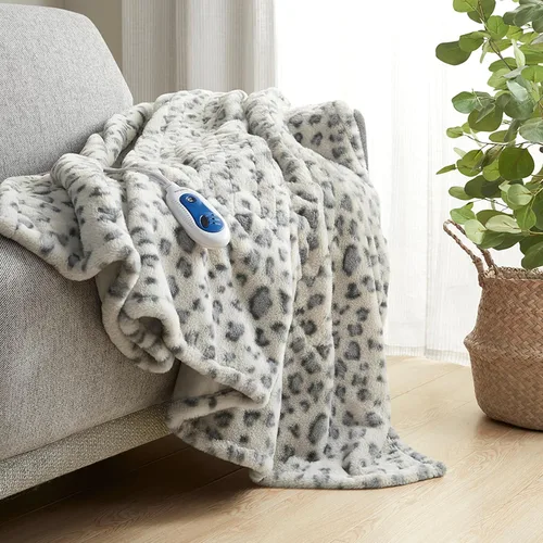 Miniatura 24 de Beautyrest Zuri - Poncho manta eléctrica reversible de piel sintética de leopardo de las nieves a visón, ponible, apagado automático, prácticamente