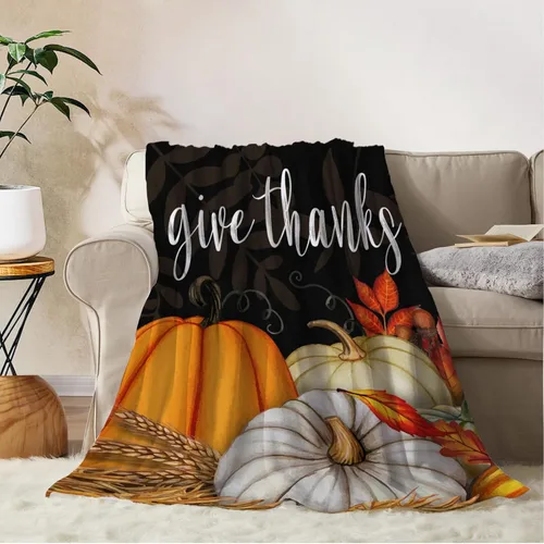 Miniatura 31 de YeeJu Manta decorativa de otoño, tamaño Queen, para Acción de Gracias, cosecha de otoño, lindas calabazas, para cama, sofá, grande, suave, Otoño-01