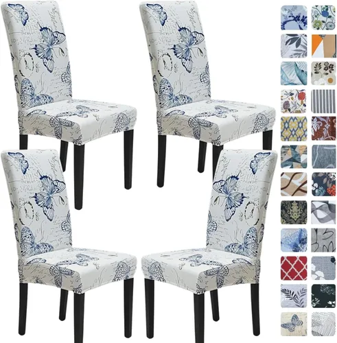 Miniatura 31 de SPRINGRICO Paquete de 6 fundas blancas para sillas de comedor, fundas elásticas para sillas de comedor con diseño floral, de elastano lavable