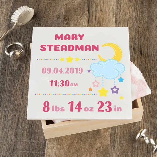 Miniatura 2 de Caja de recuerdo personalizada para bebé (huellas azules, regulares)