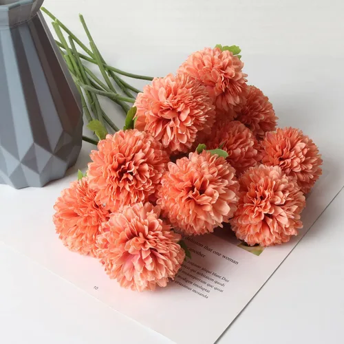 Miniatura 4 de CCINEE 12 flores artificiales de otoño, bola de crisantemo, arreglo floral de seda otoñal, ramo de flores falsas, hortensias de tallo largo