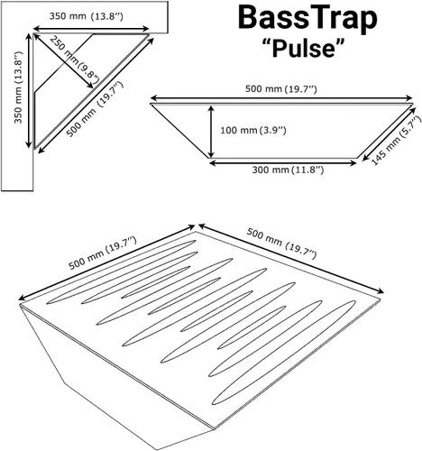 Miniatura 5 de Paquete de 4 trampas para bajos de esquina difusa de absorción de sonido «Pulso» 19.7 x 19.7 x 4 pulgadas Absorción - Difusión - Reflexión