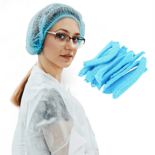 Paquete de 100 gorras no tejidas desechables de 21 pulgadas para el cabello, para hospital, salón, spa, catering y espacio de trabajo sin polvo Azul