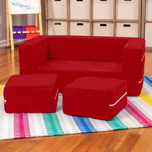 Miniatura 12 de Jaxx Zipline - Sofá biplaza modular y otomana para niños, tumbona plegable, color carbón Carbón vegetal