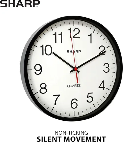 Miniatura 2 de Reloj de pared Sharp – Negro, silencioso sin tictac de 12 pulgadas, de cuarzo de calidad, funciona con pilas, redondo, fácil de leer, para hogar
