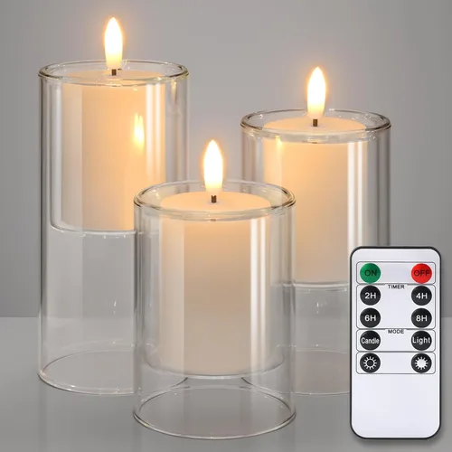 Miniatura 8 de NURADA Velas sin llama con temporizador remoto: vela de pilar LED de mecha 3D que funciona con pilas, juego de velas falsas de acrílico irrompible