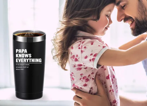 Miniatura 4 de momocici Vaso de 20 onzas con texto en inglés "Papa Knows Everything". Regalos para papá de hija, hijo, esposa. Regalos de cumpleaños, regalos