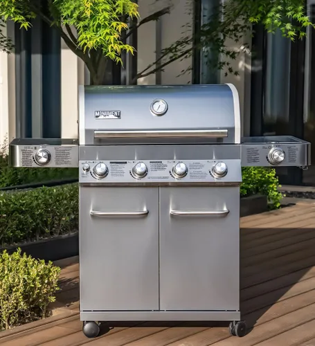 Miniatura 5 de Monument Grills Parrillas de gas propano de 4 quemadores más grandes de acero inoxidable con kit de asador (2 artículos)